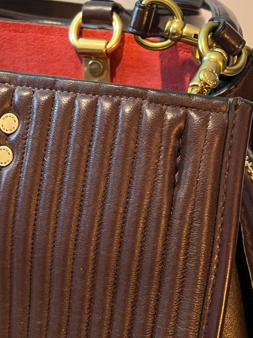 Coach Rogue 1941 Burgundy Quilted Riveted Tote with Gold Hardware - Picture 3 of 14